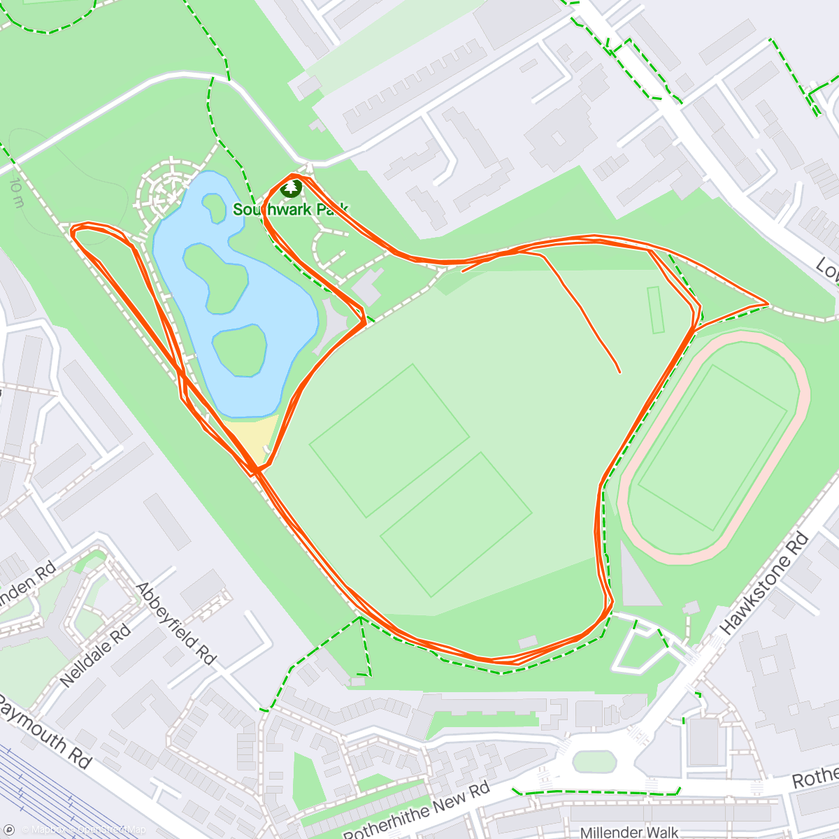 Map of the activity, Southwark Parkrun (Time: slow)