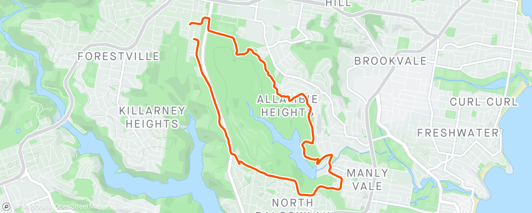 Map of the activity, Outside loop of Manly Dam