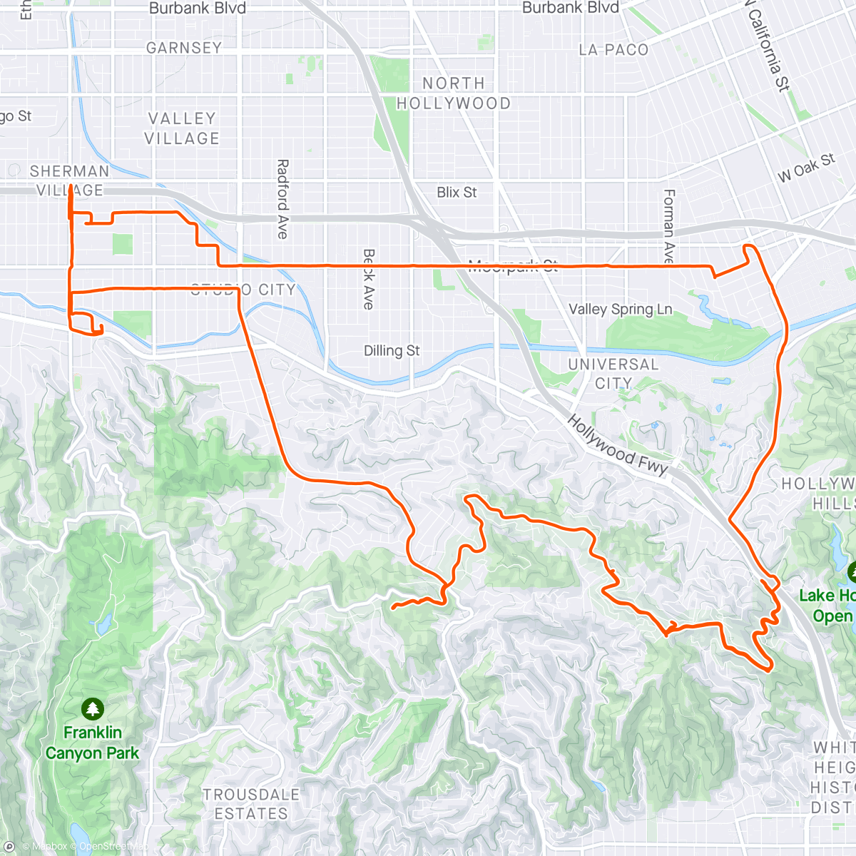 Map of the activity, Pre race Warm up 2 | Mulholland climb to Runyan |