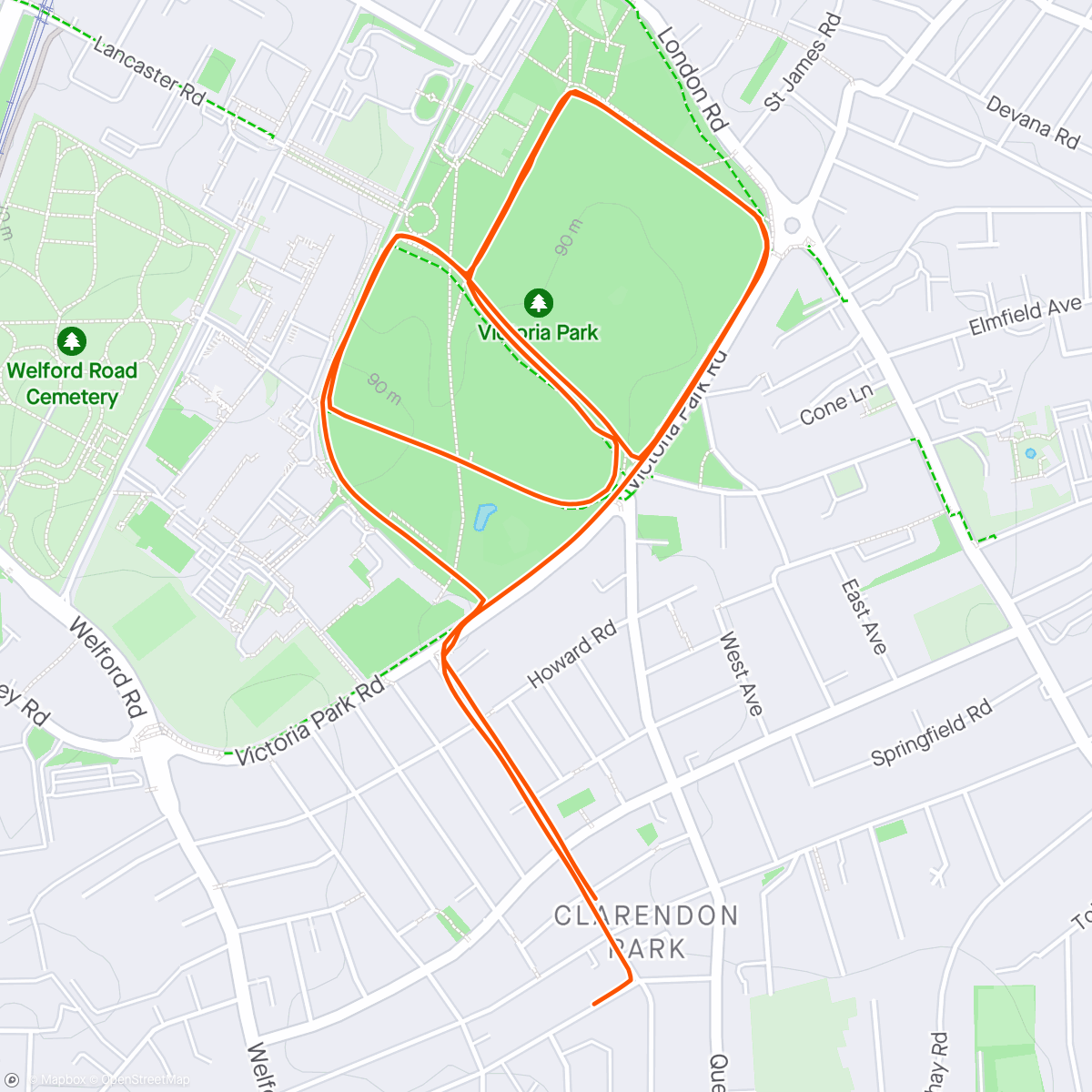 Карта физической активности (8mins jog / 2 mins walk)