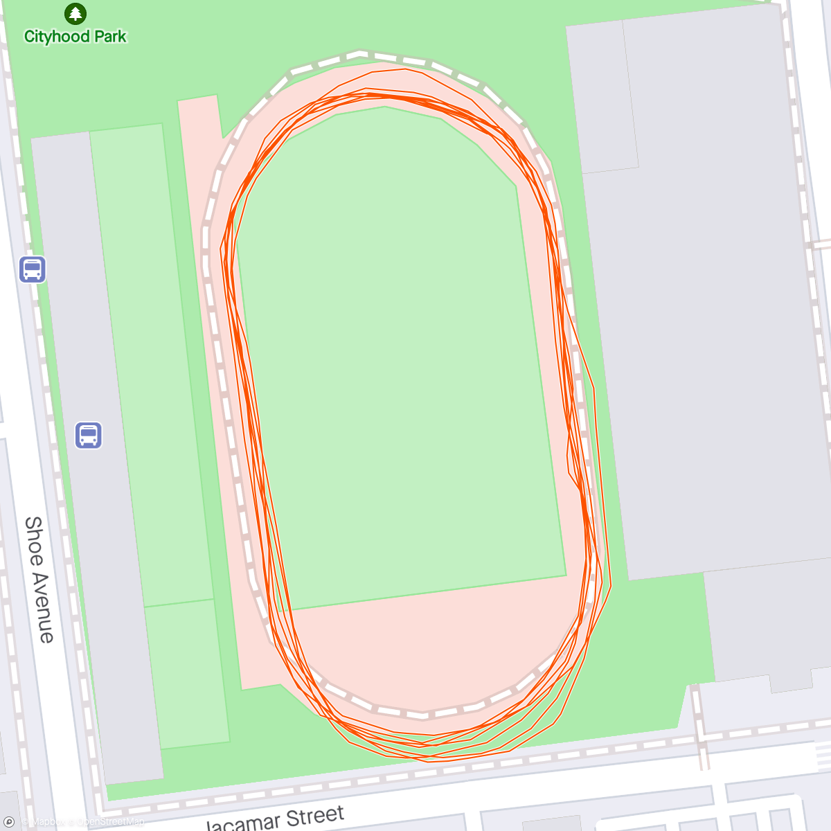 Map of the activity, Evening Run 10set x 30sec 1min Recover