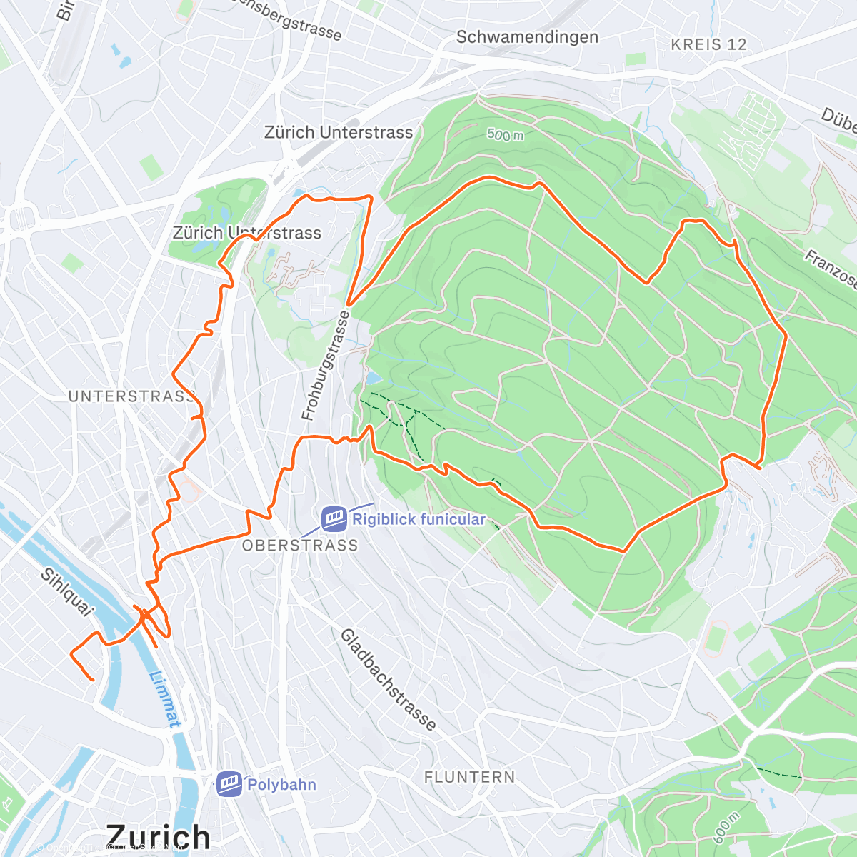 Map of the activity, Zurich Trail Run 12K 400D+