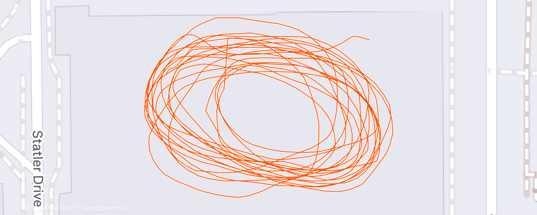 Map of the activity, Easy jogging at the FLRC track workout—only a little knee discomfort at the end