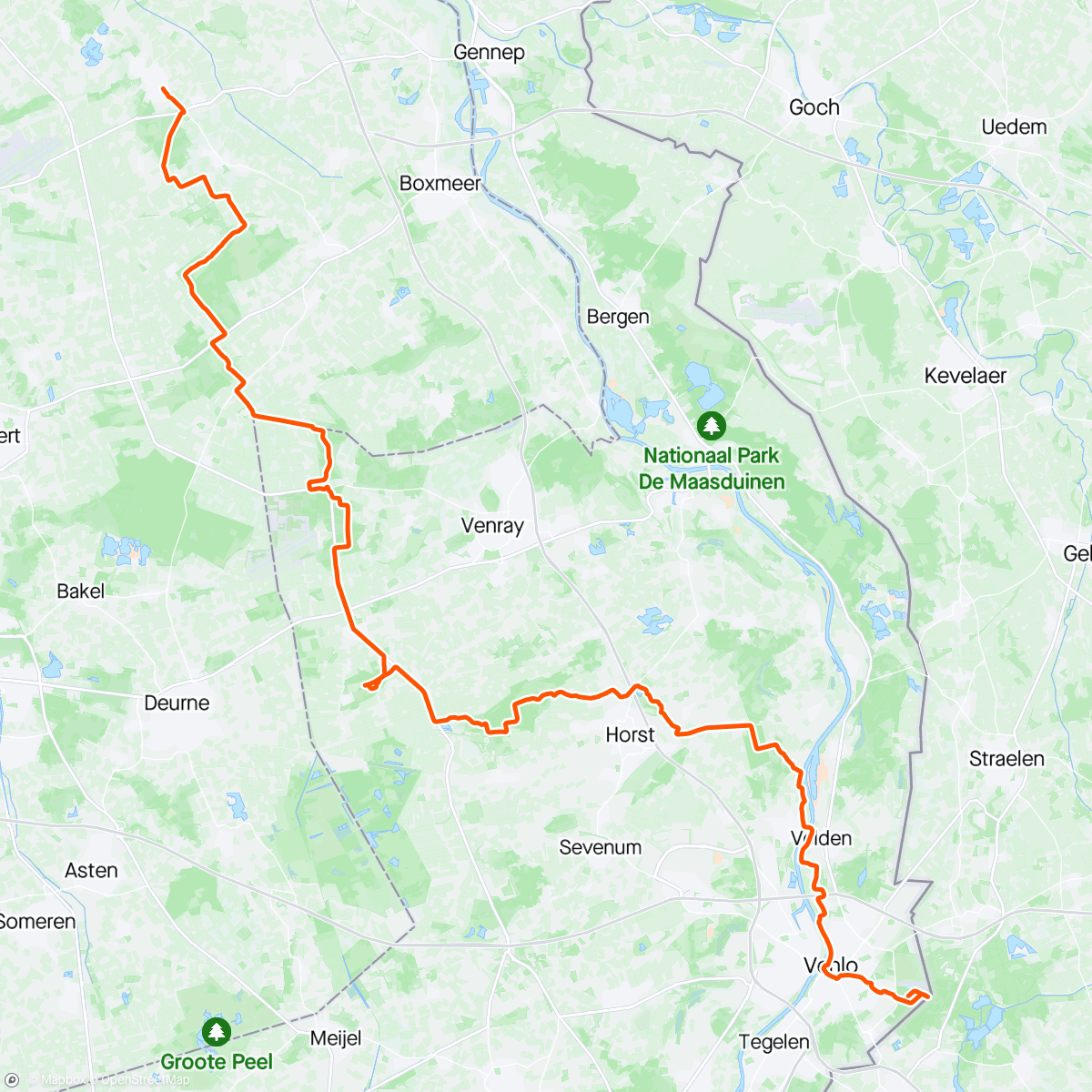 Mapa da atividade, Liberation Ride Dag 5 - van Mill naar Venlo
