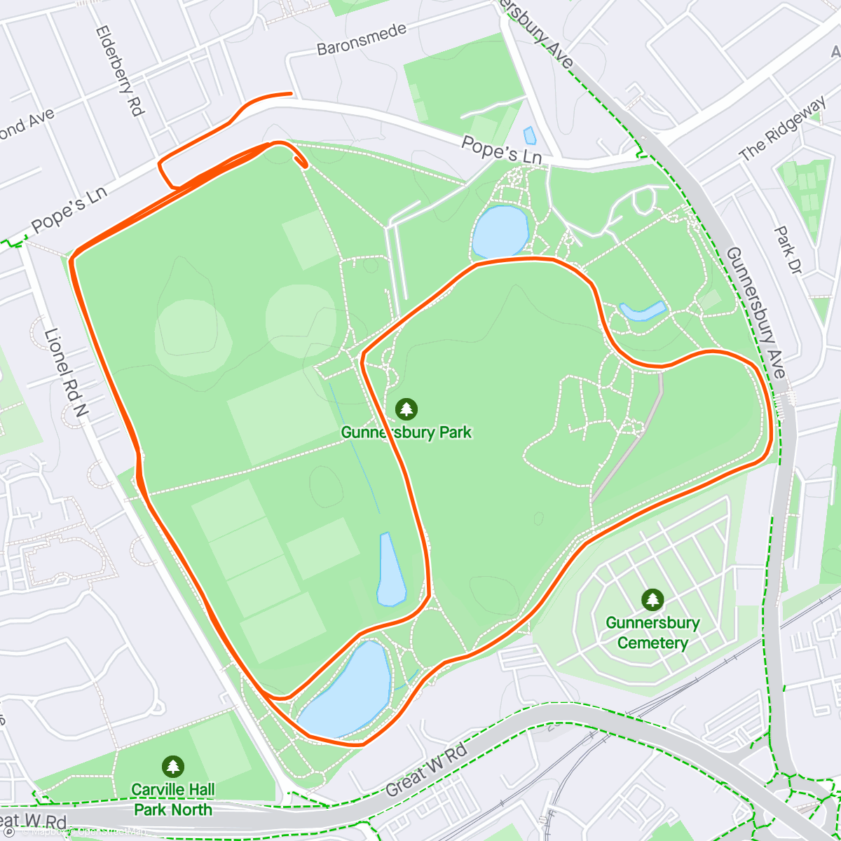 Map of the activity, Parkrun Gunnersbury - 21.29