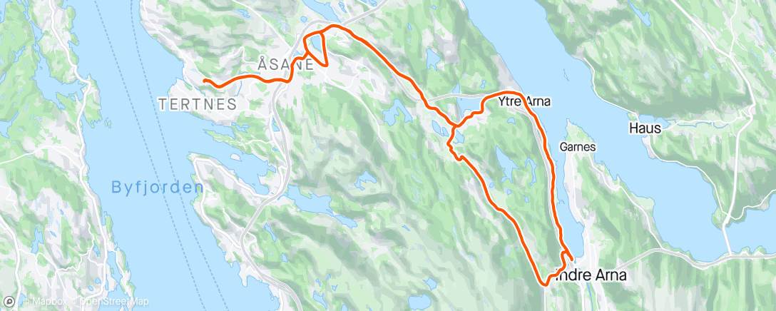 Map of the activity, Til Indre Arna og opp brattebakkjen🥵