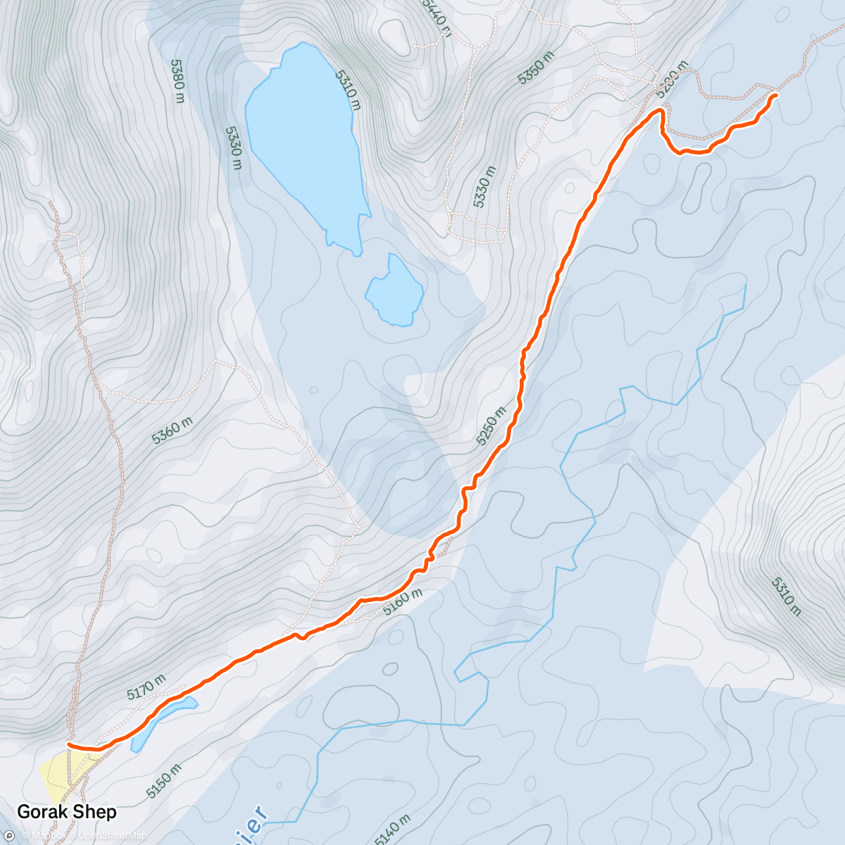 Map of the activity, hike to start of kala patthar fkt
