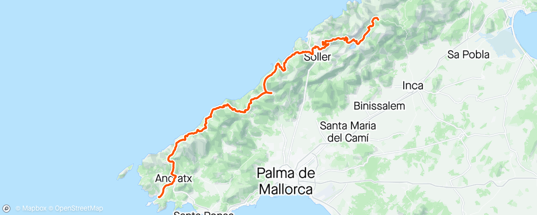 Map of the activity, Andratx to Puerto Pollensa watch died again was 125km