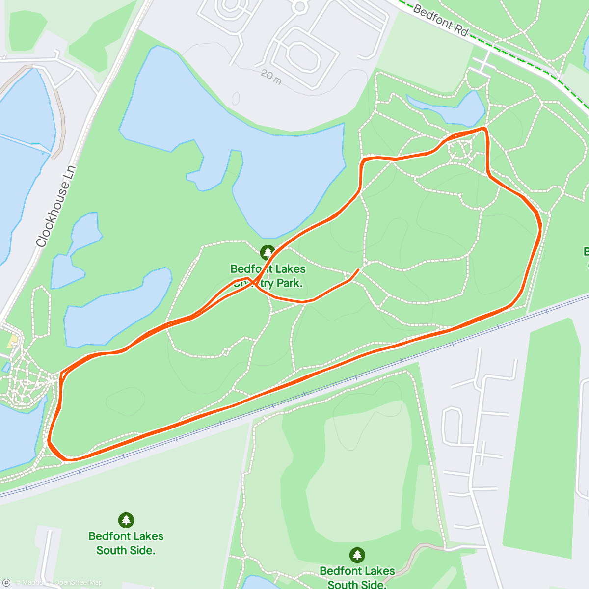 Map of the activity, Bedfont Lakes parkrun #313