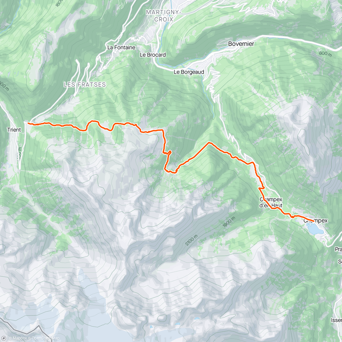 Map of the activity, Day 2, Forclaz to Champex-Lac