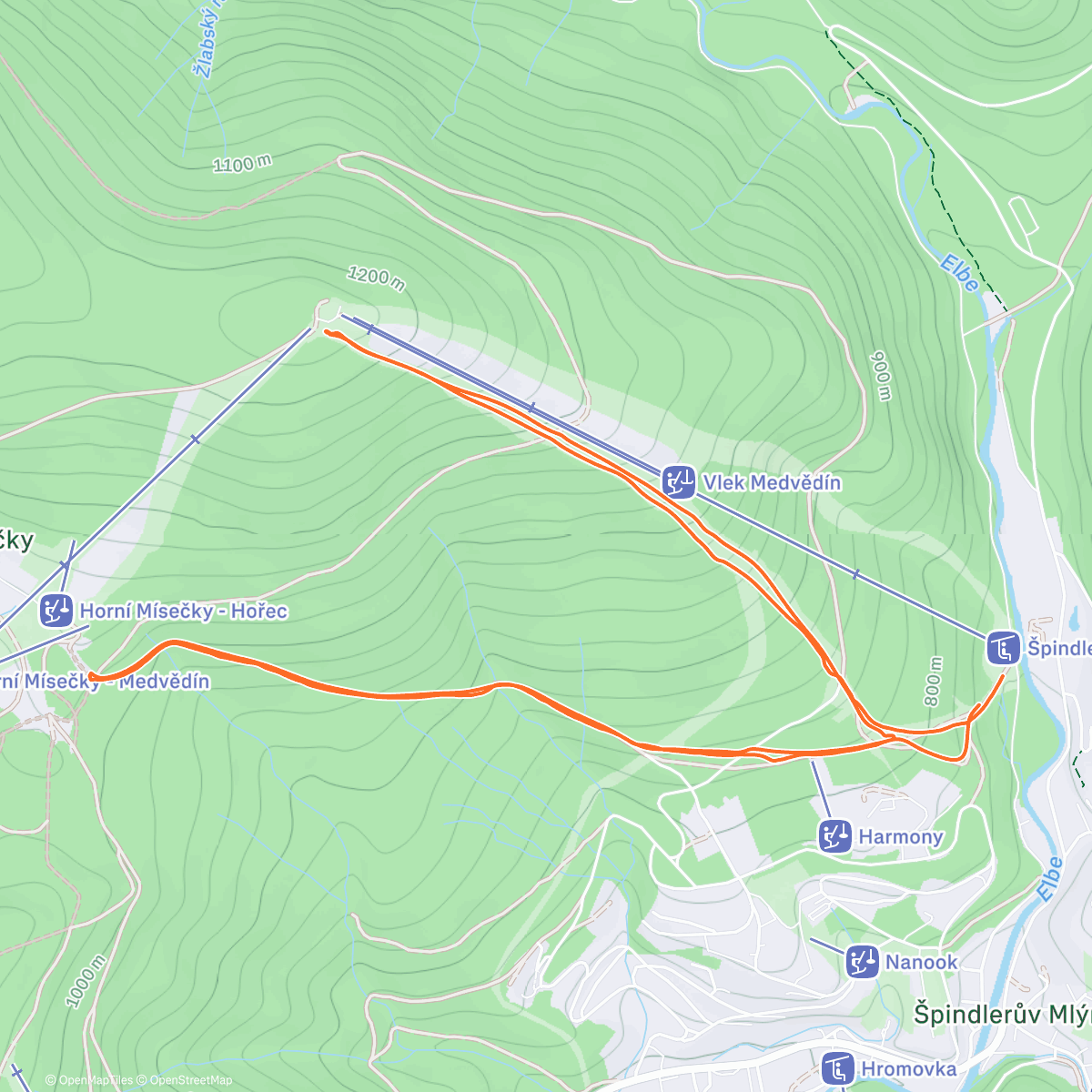 Map of the activity, obhlédnout, kde  všude není sníh