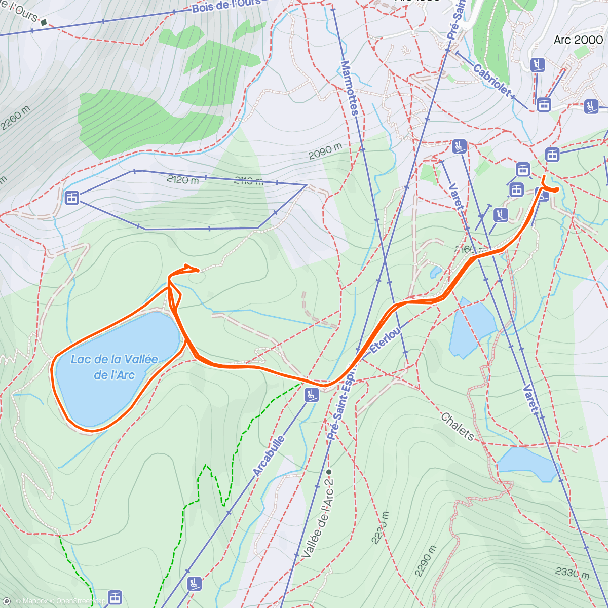 Map of the activity, Arc 2000 - Lac de la Vallée de l'Arc