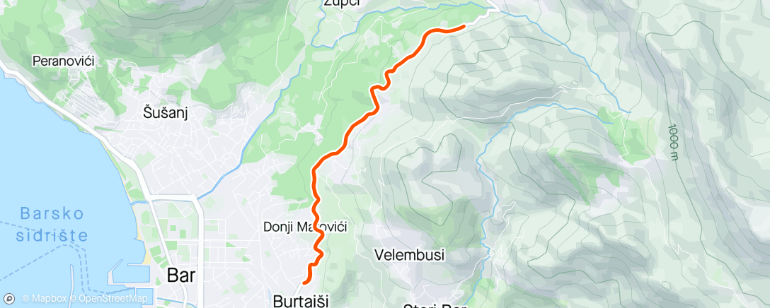 Mapa da atividade, Run 4 x 4min VO2max uphill:10km around Burtaiši