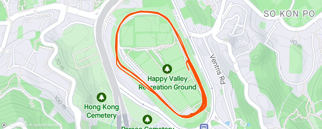 Map of the activity, Easy 35 mins - 1 min x 6 @ 3:30