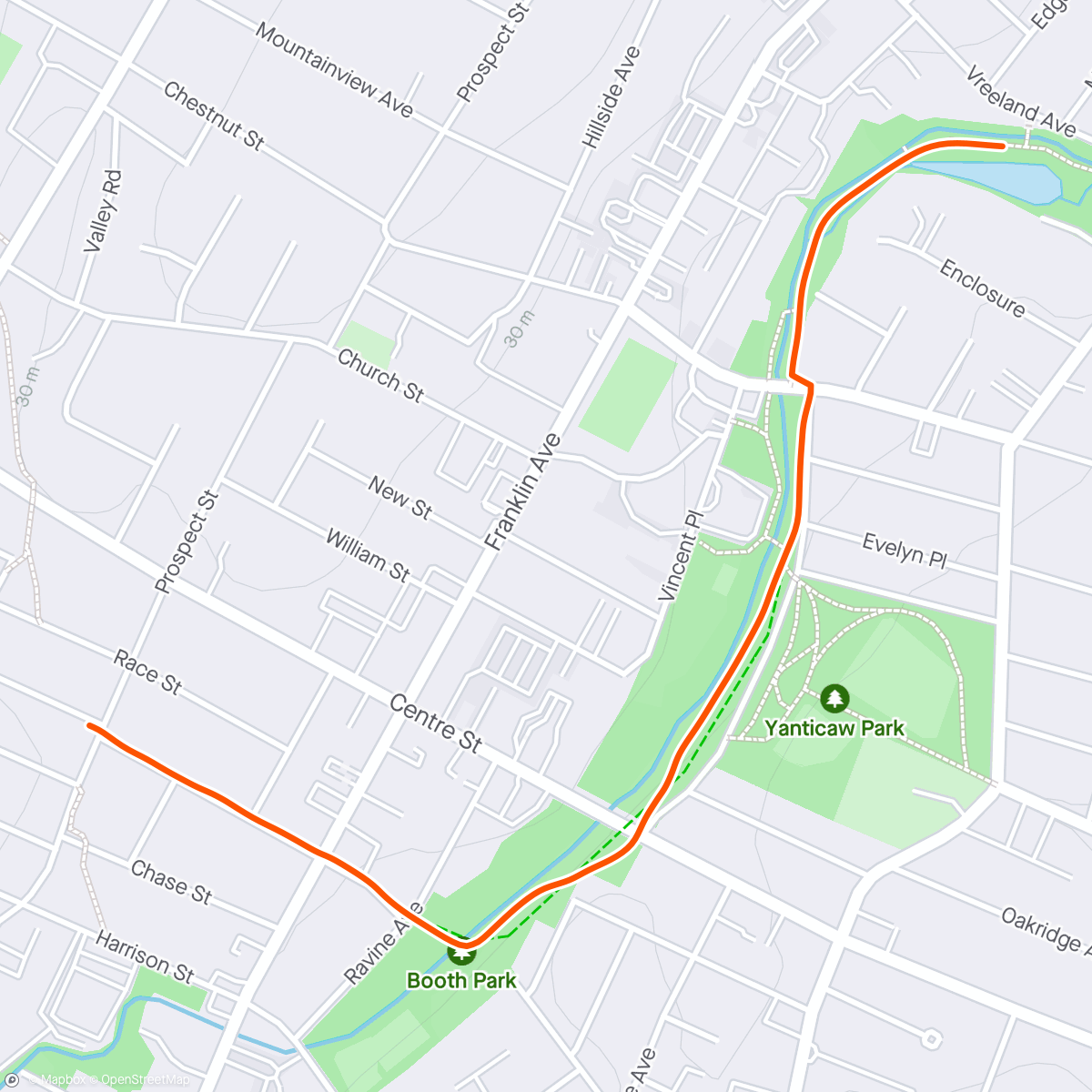 Mapa de la actividad (Post run walk to pet the dogs in the park on the way home.)