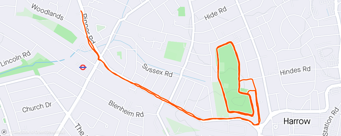 Map of the activity, Run around Harrow park