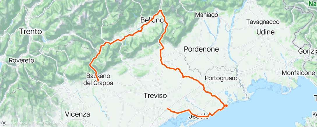 Map of the activity, Sessione di gravel biking by nightllnalllBassano del Grappa, Veneto ⛅