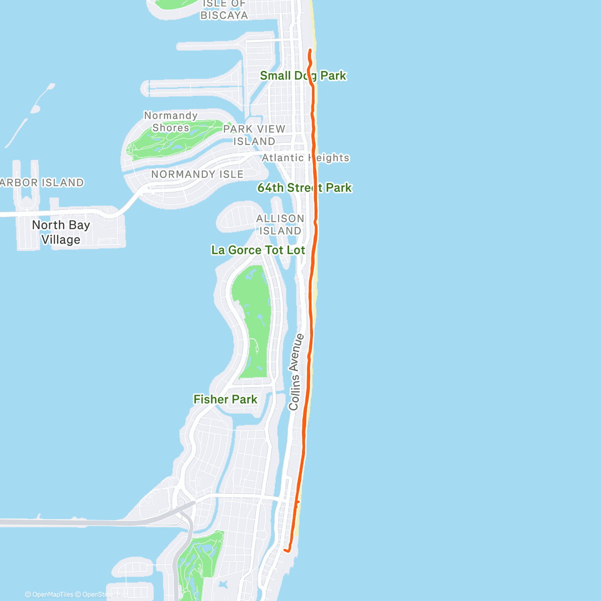 Map of the activity, Miami beach run