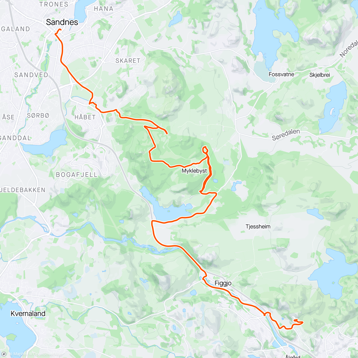 Map of the activity, Intervall me JGH og Forusen på vei heim