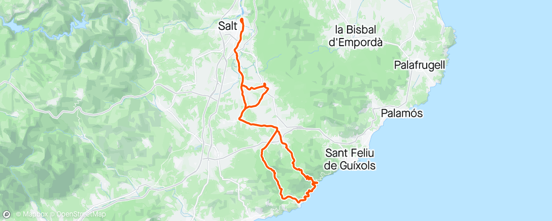 Map of the activity, Ride to the coastal road out of Girona
