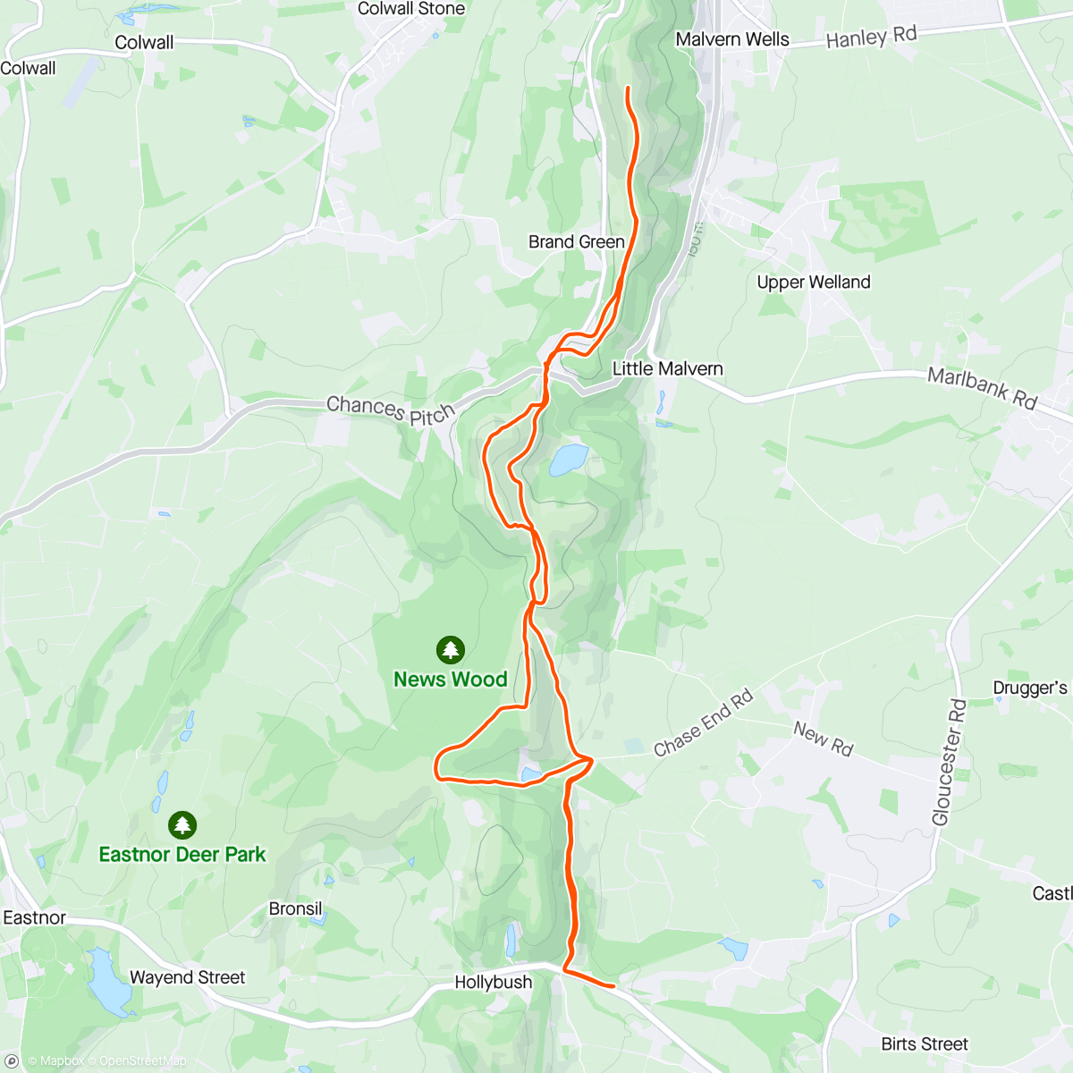 Map of the activity, The Malverns with YT & Organ