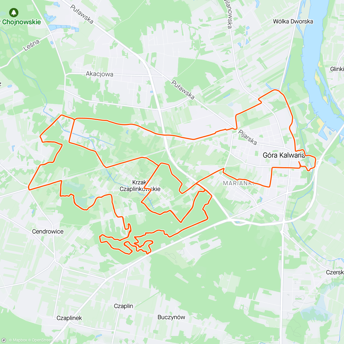 Map of the activity, Poland Bike Góra Kalwaria MAX - strzałka w przeciwnym kierunku i cały sektor poszedł w p...