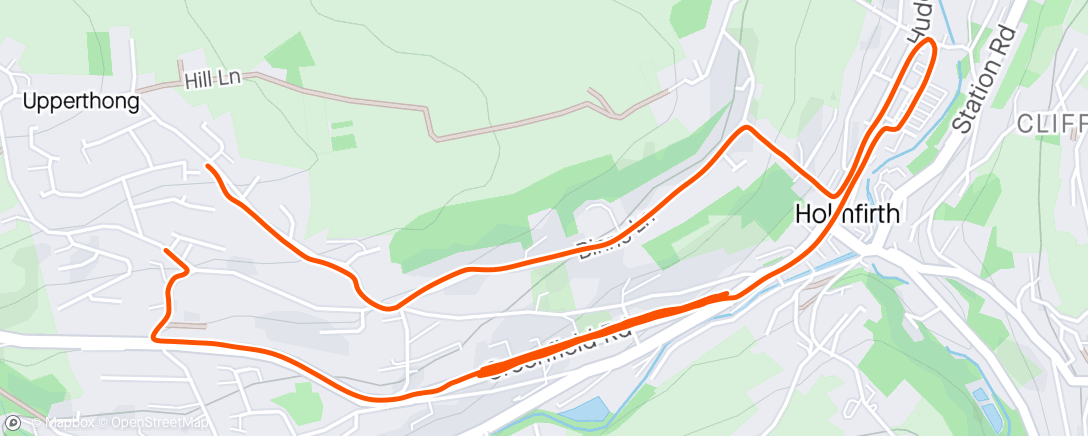 Map of the activity, 5 x 3 min hills