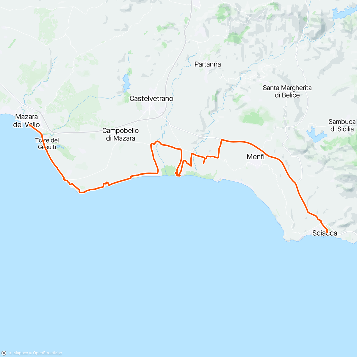 Map of the activity, Periplo della Sicilia con Anna. 4° tappa  Mazara del Vallo - Sciacca.
