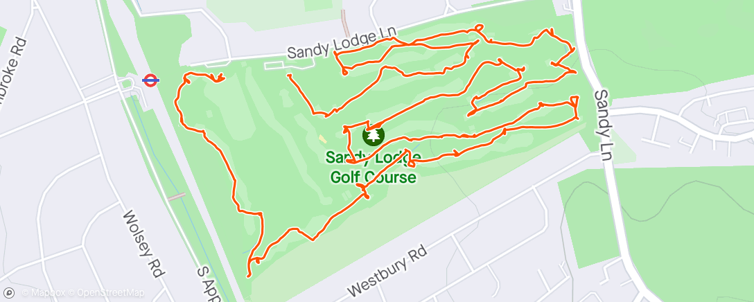 Map of the activity, Sandy Lodge golf round with neighbour Dave R. Lovely course but played depressingly badly.
