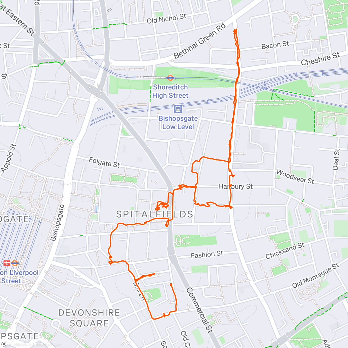 Map of the activity, Walking food tour of East London