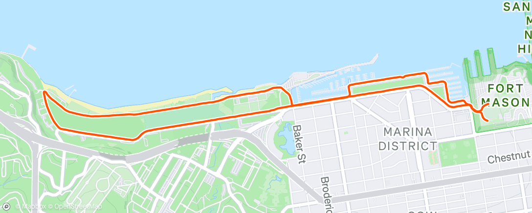 Map of the activity, Course à pied en soirée