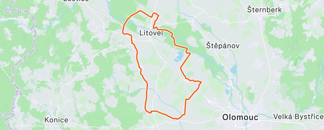 Map of the activity, ☁️ Náměšť na Hané 🇨🇿 - Litovel 🇨🇿 - Náměšť na Hané 🇨🇿 🚲
