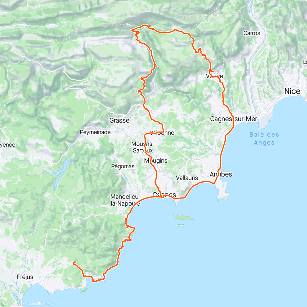 Map of the activity, Saint Raphael, Cane, Col de Vence Runde
