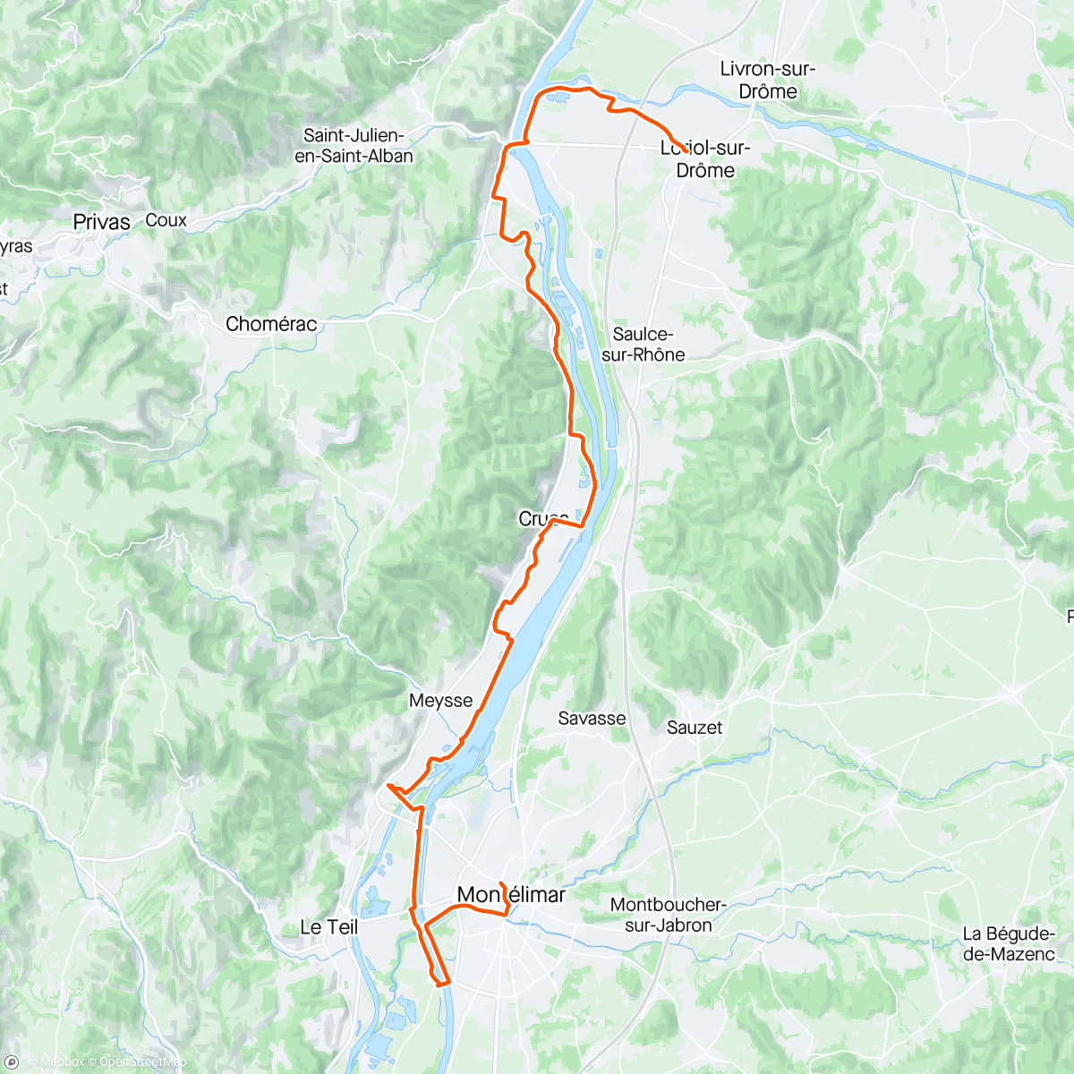 Map of the activity, Via Rhona 2024 - Journal 2 - Loriol-sur-Drome > Montelimar