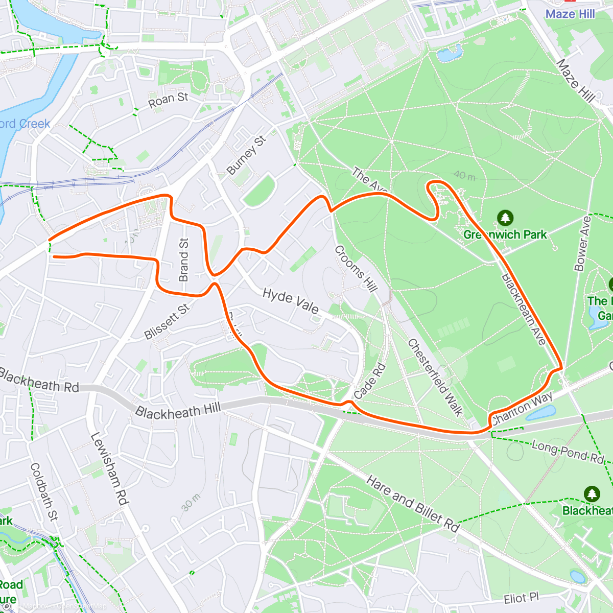 Map of the activity, First run since Ankle sprain. Taking in the sights of Greenwich.
