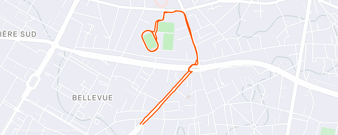 Map of the activity, Course à pied le midi