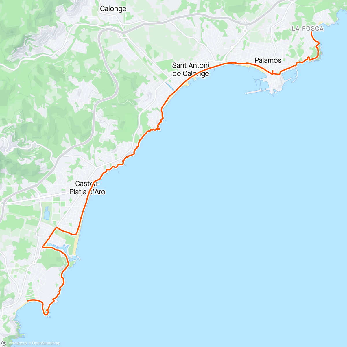 Map of the activity, La Fosca to S'Agaro