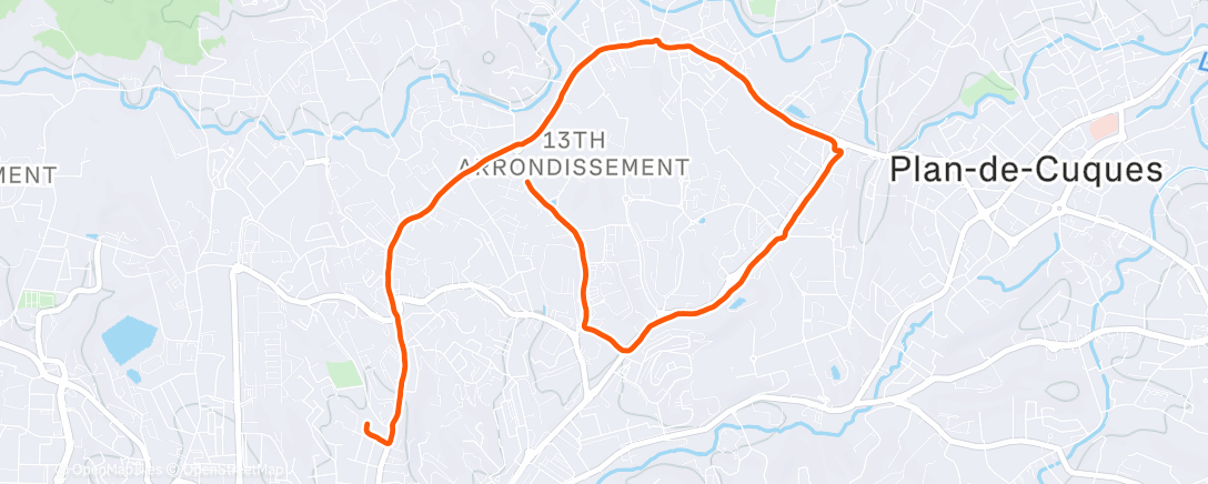 Map of the activity, Course à pied en soirée