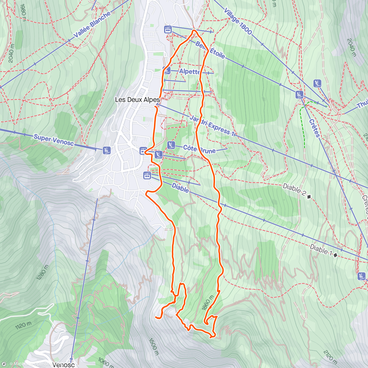 Mapa da atividade, Les Perrons par le rocher de la Via Ferrata