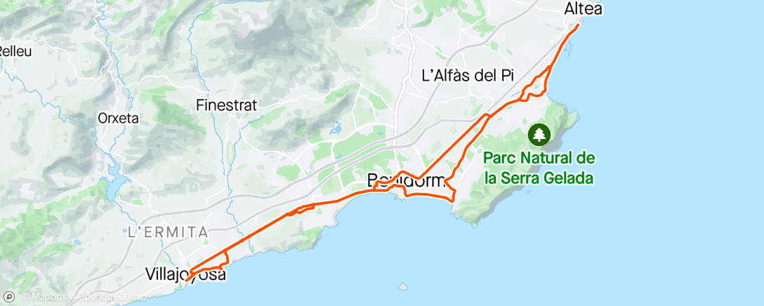 Map of the activity, Altea -Benidorm - La Villa Joyosa - Altea