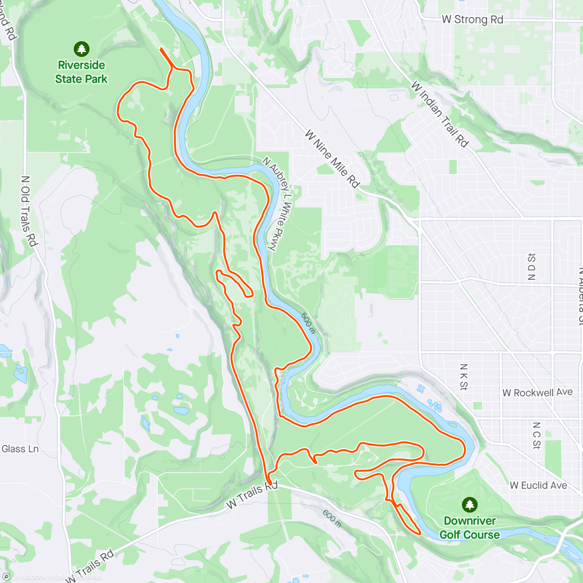 Map of the activity, River Run 25k w/Ryan