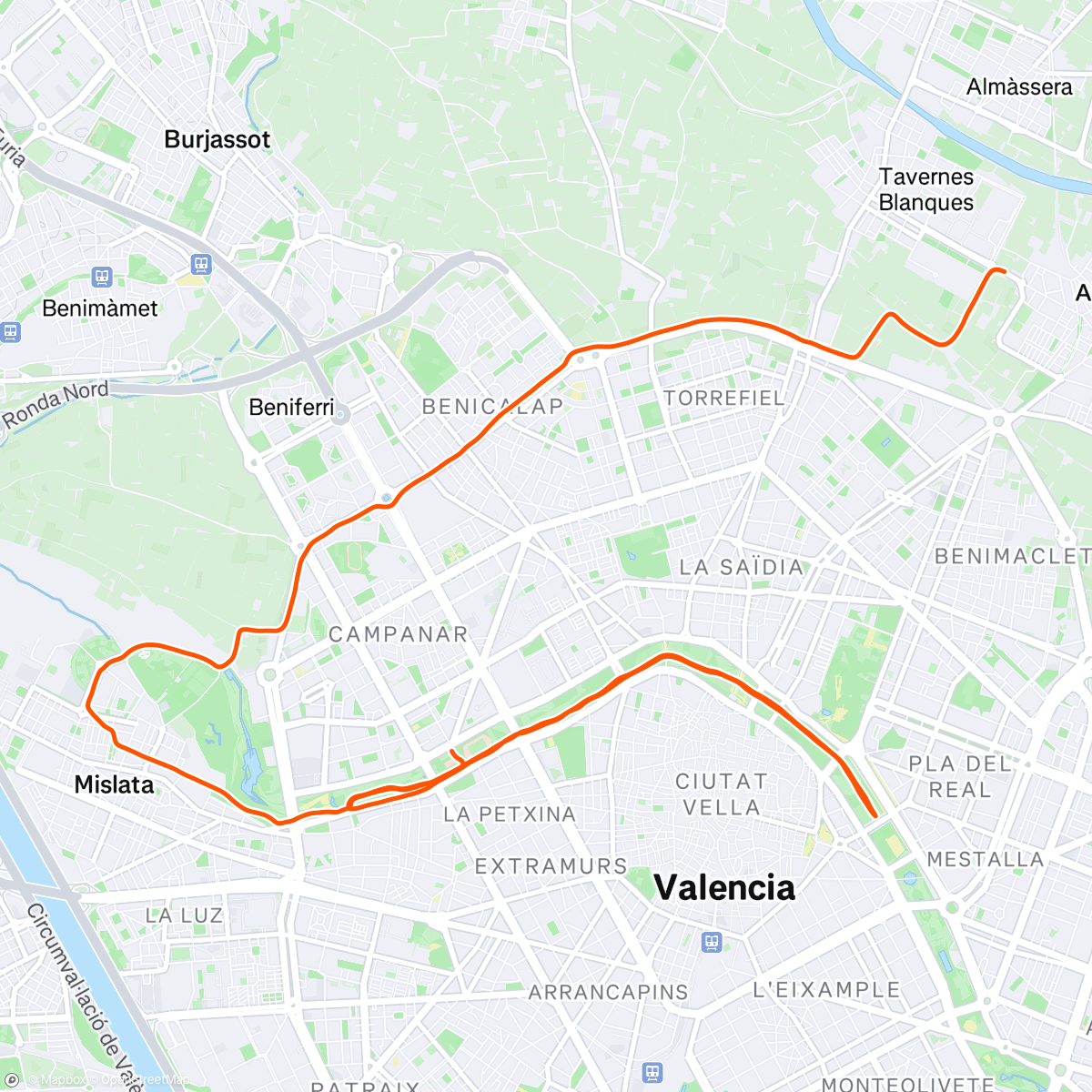 Map of the activity, 😎Rodaje largo en buena compañia🏃🏾🏃🏻‍♂️🏃🏻 VALENCIA 👃🏽 huele a maraton🥳