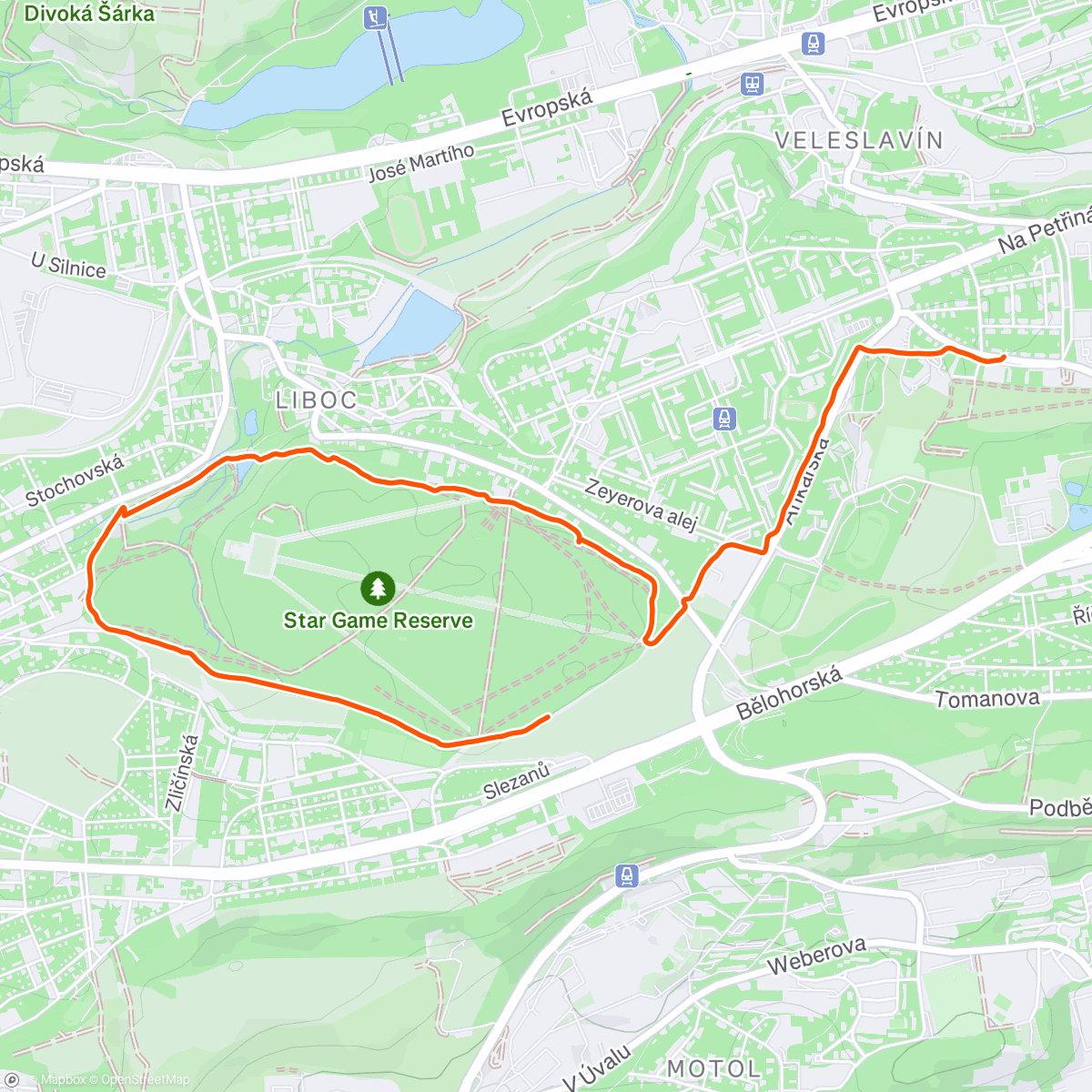 Map of the activity, 30 minut running around Hvězda park