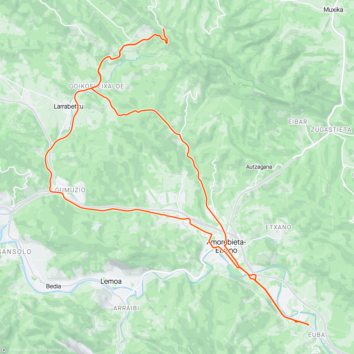 Map of the activity, Afternoon Ride, back in the Basque Country
