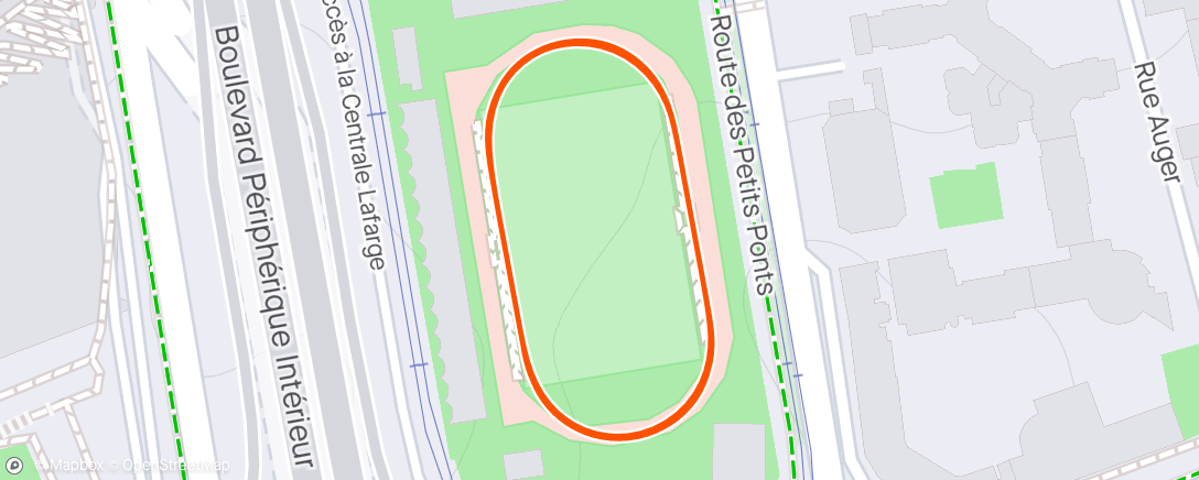 Map of the activity, 16x(400m vite, 100m trot)