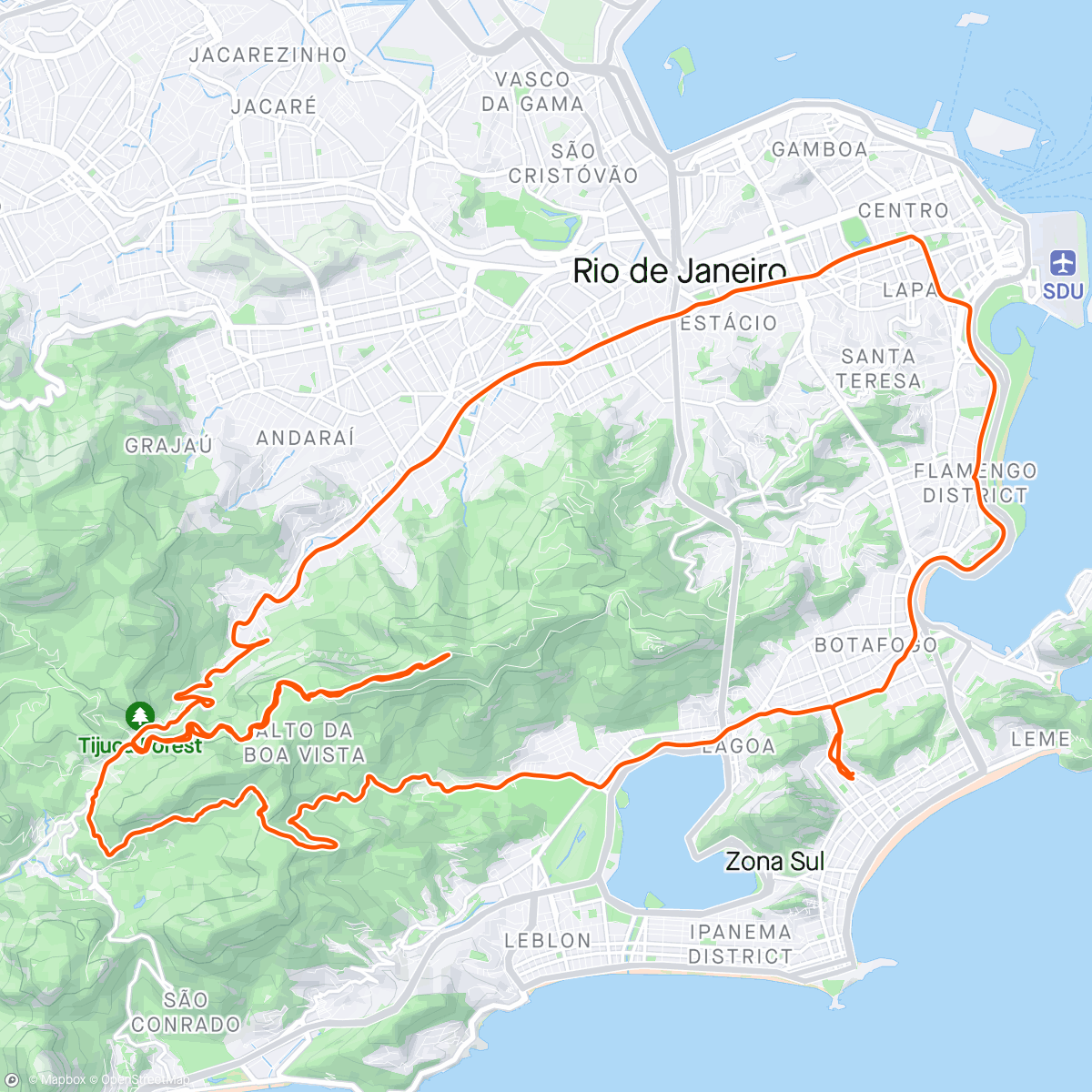 Map of the activity, Treino clássico de Montanhas pela Tijuca com Guga. Alto da Boa Vista/ Caixa d'água Sumaré/ Postinho/ Mesa/ Vista/ Mercatto Mix cafezinho clássico/ Casa.🤩🤩🤩🤩🤩🤩💪💪💪💪💪💪