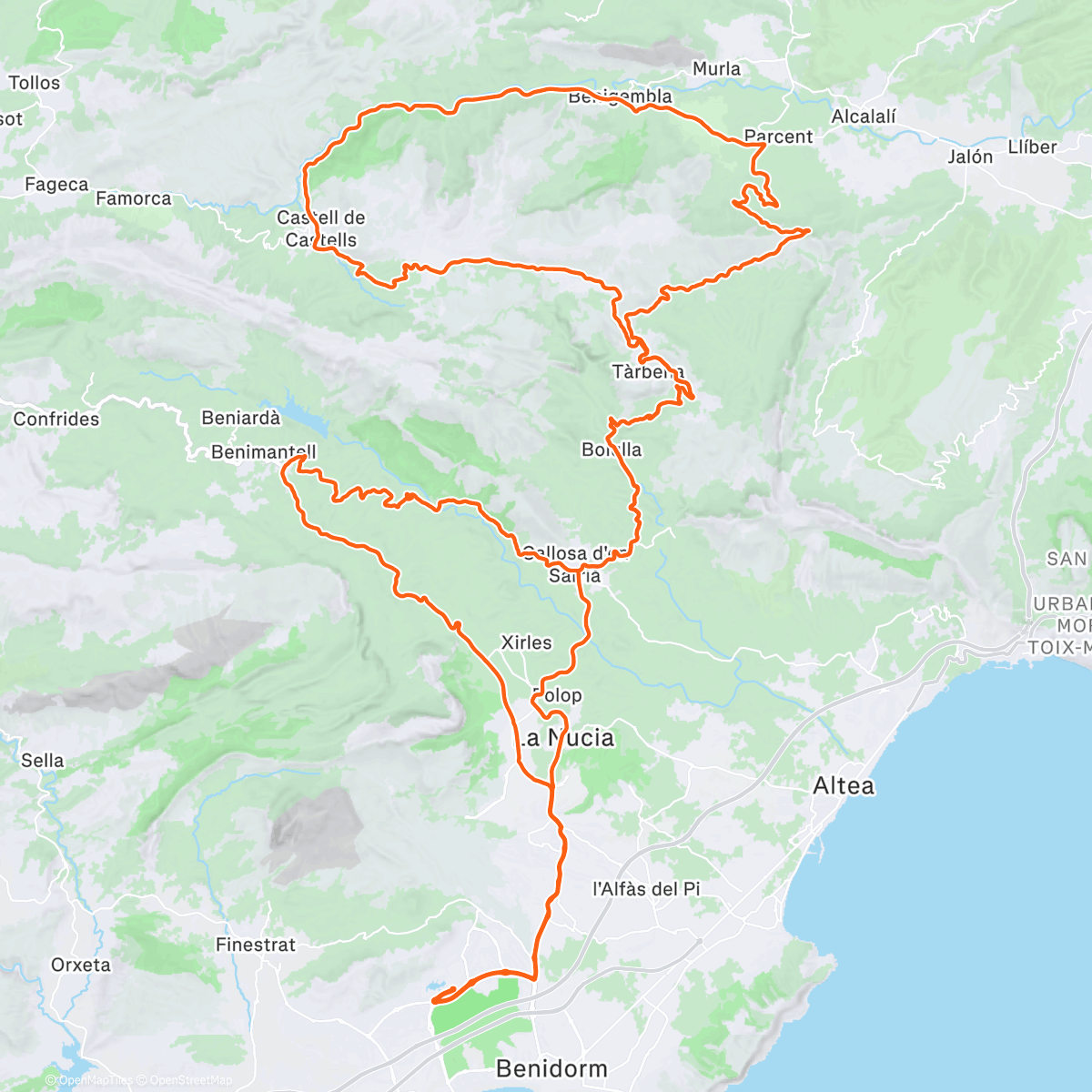 Map of the activity, Andar en bicicleta