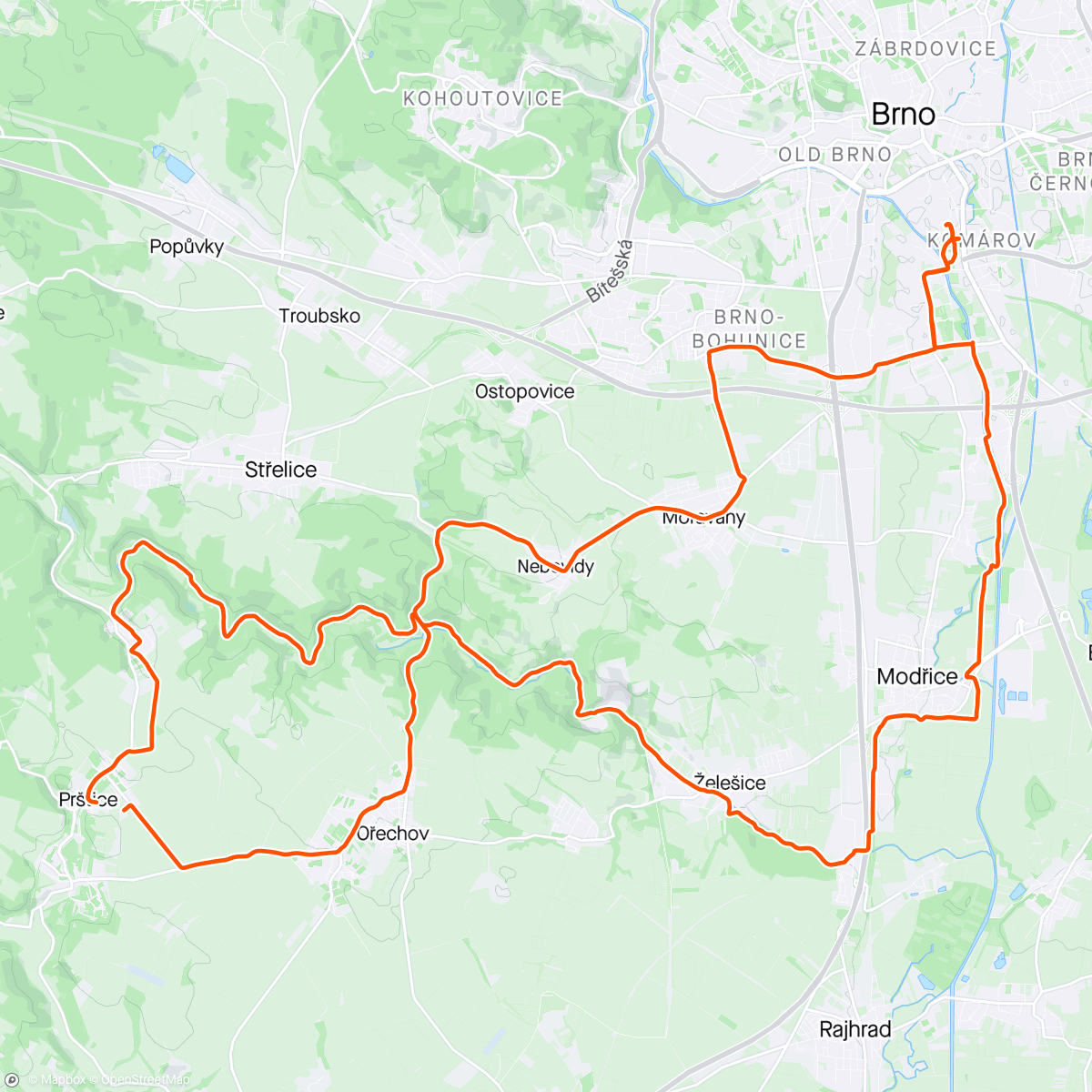 Map of the activity, Do Brna, na menší servis Scalpela.