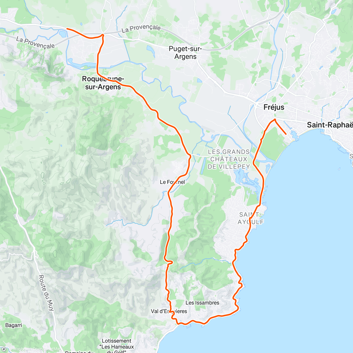 Mapa de la actividad (ROUVY - Group Ride: Ekoï Challenge Fréjus 35km)