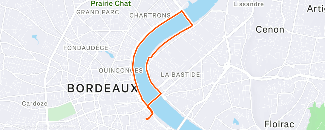 Map of the activity, Course à pied le midi